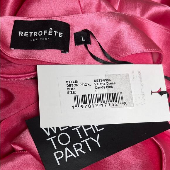 Retrofete Valeria Halterneck Open Back High Slit Maxi Dress in Candy Pink Sz L - Picture 7 of 8